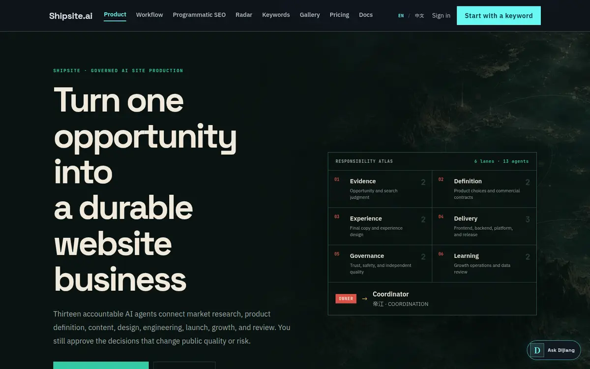 Shipsite homepage